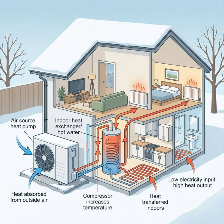 Air Source Heat Pump Architectural Cutaway Diagram