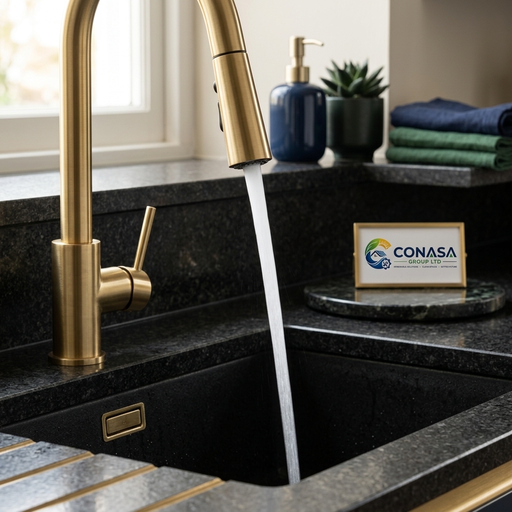 Plumber fixing pipes in a residential kitchen